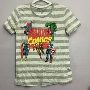 Marvel Gray Striped T-Shirt with Colorful Characters